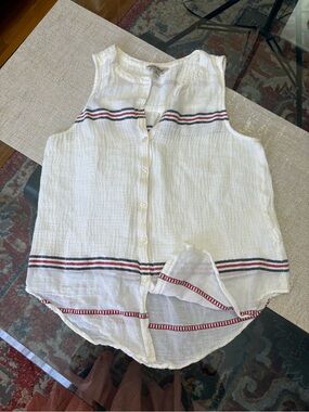 Lucky Brand White Sleeveless Button Front Blouse with Red & Black Stripes